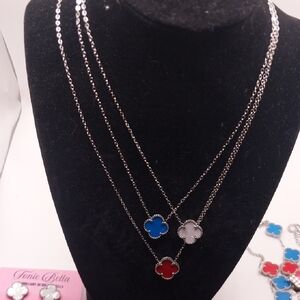 Chic Silver Necklace with Red, Blue, and White Charms